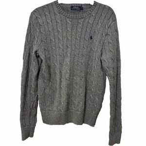 Mens Polo Ralph Lauren Cable Knit Cotton Sweater in Grey/Gray - Size Small